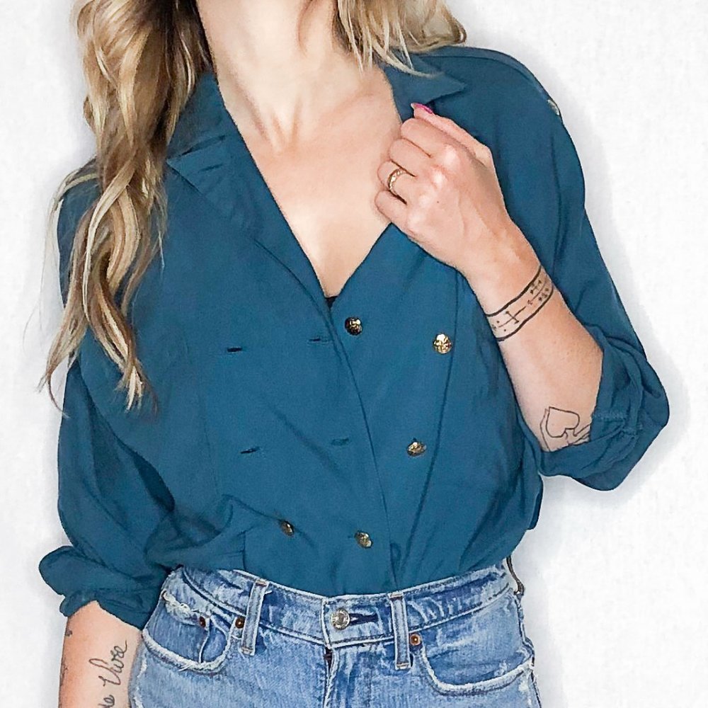 Vintage 80s Campagnie Internationale EXPRESS double breasted top.